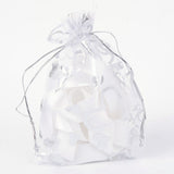 100 pc Heart Printed Organza Bags, Gift Bags, Rectangle, White, 14x10cm