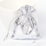 100 pc Organza Bags, Rectangle, Silver, 9x7cm