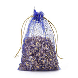 1 Bag Organza Bags, Royal Blue, Golden Twisted Tendril Pattern, 14~15cmx19~20cm