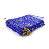 1 Bag Organza Bags, Royal Blue, Golden Twisted Tendril Pattern, 14~15cmx19~20cm