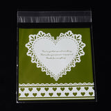 1 Bag Rectangle OPP Cellophane Bags, with Heart Pattern, Green Yellow, 14x9.9cm, Unilateral Thickness: 0.035mm, Inner Measure: 11x9.9cm, about 95~100pcs/bag