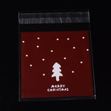 1 Bag Rectangle OPP Cellophane Bags for Christmas, with Tree Pattern, Dark Red, 13x9.9cm, Unilateral Thickness: 0.035mm, Inner Measure: 9.9x9.9cm, about 95~100pcs/bag