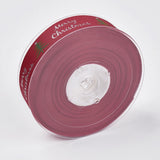 1 Roll Polyester Printed Grosgrain Ribbons, Christmas Tree and Word Merry Christmas, Dark Red, 1 inch(25mm), about 100yards/roll(91.44m/roll)