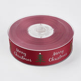 1 Roll Polyester Printed Grosgrain Ribbons, Christmas Tree and Word Merry Christmas, Dark Red, 1 inch(25mm), about 100yards/roll(91.44m/roll)