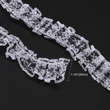 1 Bundle Organza Lace Trim, Pleated/Double Ruffle Ribbon, White, 23~28mm, 50m/bundle