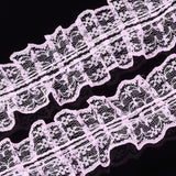 1 Bundle Organza Lace Trim, Pleated/Double Ruffle Ribbon, Pink, 45~50mm, 30m/bundle