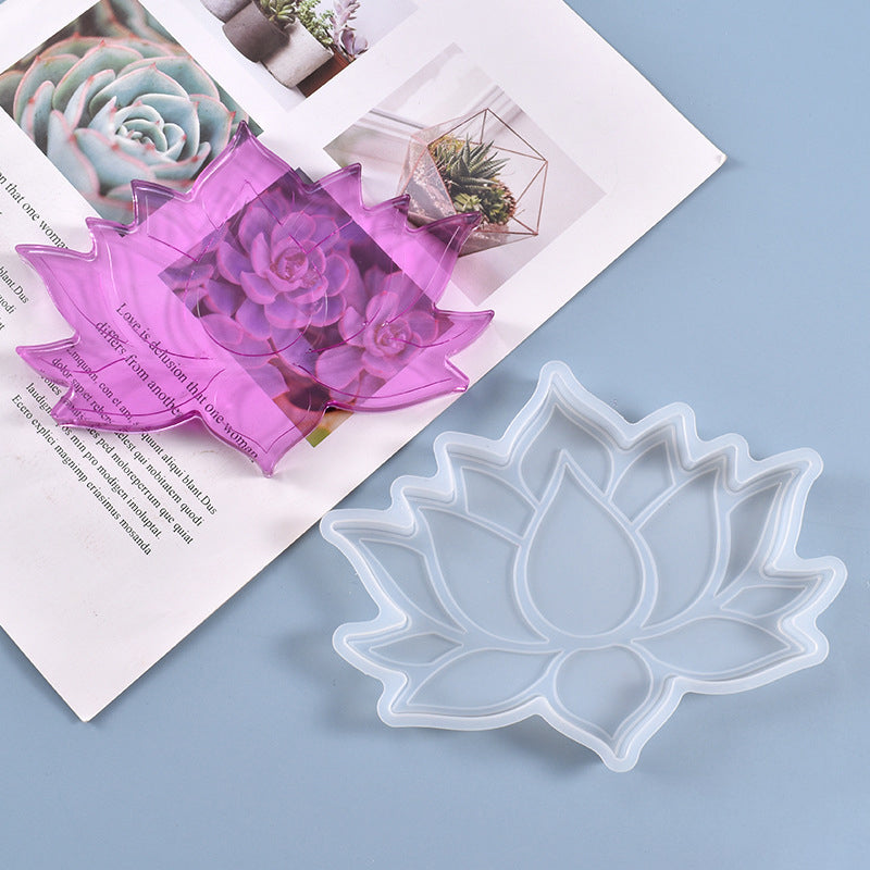 DIY Lotus Cup Mat Silicone Molds, Coaster Molds, Resin Casting Molds,  White, 128x165x10.5mm