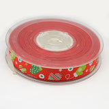 1 Roll Christmas Gloves Printed Grosgrain Ribbon for Christmas Gift Package, Red, 3/8 inch(9mm), about 100yards/roll(91.44m/roll)