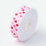 1 Roll Polyester Grosgrain Ribbon, with Heart Printed, White, 1 inch(25mm), about 100yards/roll(91.44m/roll)