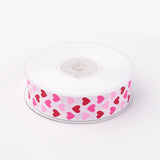 1 Roll Polyester Grosgrain Ribbon, with Heart Printed, White, 1 inch(25mm), about 100yards/roll(91.44m/roll)