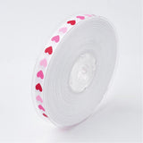 1 Roll Polyester Grosgrain Ribbon, with Heart Printed, White, 3/8 inch(9mm), about 100yards/roll(91.44m/roll)