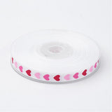 1 Roll Polyester Grosgrain Ribbon, with Heart Printed, White, 3/8 inch(9mm), about 100yards/roll(91.44m/roll)