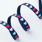 1 Roll Polyester Grosgrain Ribbon, with Heart Printed, Midnight Blue, 3/8 inch(9mm), about 100yards/roll(91.44m/roll)