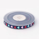 1 Roll Polyester Grosgrain Ribbon, with Heart Printed, Midnight Blue, 3/8 inch(9mm), about 100yards/roll(91.44m/roll)