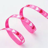 1 Roll Polyester Grosgrain Ribbon, with Heart Printed, Hot Pink, 3/8 inch(9mm), about 100yards/roll(91.44m/roll)