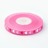 1 Roll Polyester Grosgrain Ribbon, with Heart Printed, Hot Pink, 3/8 inch(9mm), about 100yards/roll(91.44m/roll)