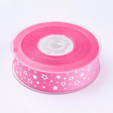 1 Roll Polyester Grosgrain Ribbon, Star Pattern, Pink, 1 inch(25mm), about 100yards/roll(91.44m/roll)