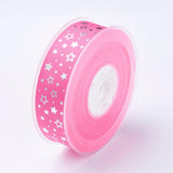 1 Roll Polyester Grosgrain Ribbon, Star Pattern, Pink, 1 inch(25mm), about 100yards/roll(91.44m/roll)