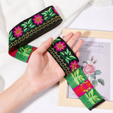 Embroidery Polyester Ribbons, Jacquard Ribbon, Garment Accessories, Floral Pattern, Black, 51mm; about 7m/bundle