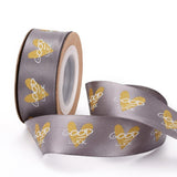 10 Roll Polyester Ribbons, Single Face Golden Hot Stamping, for Gifts Wrapping, Party Decoration, Heart & Word Good Luck Pattern, Gray, 1-1/8 inch(27mm), 10yards/roll(9.14m/roll)