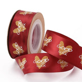 10 Roll Polyester Ribbons, Single Face Golden Hot Stamping, for Gifts Wrapping, Party Decoration, Heart & Word Good Luck Pattern, FireBrick, 1-1/8 inch(27mm), 10yards/roll(9.14m/roll)