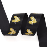 10 Roll Polyester Ribbons, Single Face Golden Hot Stamping, for Gifts Wrapping, Party Decoration, Heart & Word Good Luck Pattern, Black, 1-1/8 inch(27mm), 10yards/roll(9.14m/roll)