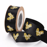 10 Roll Polyester Ribbons, Single Face Golden Hot Stamping, for Gifts Wrapping, Party Decoration, Heart & Word Good Luck Pattern, Black, 1-1/8 inch(27mm), 10yards/roll(9.14m/roll)