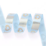 3 Roll Polyester Ribbons, Single Face Golden Hot Stamping, for Gifts Wrapping, Party Decoration, Heart Pattern, Light Sky Blue, 5/8 inch(17mm), 10yards/roll(9.14m/roll)