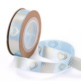 3 Roll Polyester Ribbons, Single Face Golden Hot Stamping, for Gifts Wrapping, Party Decoration, Heart Pattern, Light Sky Blue, 5/8 inch(17mm), 10yards/roll(9.14m/roll)