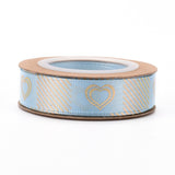 3 Roll Polyester Ribbons, Single Face Golden Hot Stamping, for Gifts Wrapping, Party Decoration, Heart Pattern, Light Sky Blue, 5/8 inch(17mm), 10yards/roll(9.14m/roll)