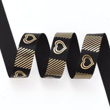 3 Roll Polyester Ribbons, Single Face Golden Hot Stamping, for Gifts Wrapping, Party Decoration, Heart Pattern, Black, 5/8 inch(17mm), 10yards/roll(9.14m/roll)