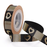 3 Roll Polyester Ribbons, Single Face Golden Hot Stamping, for Gifts Wrapping, Party Decoration, Heart Pattern, Black, 5/8 inch(17mm), 10yards/roll(9.14m/roll)