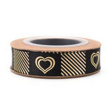 3 Roll Polyester Ribbons, Single Face Golden Hot Stamping, for Gifts Wrapping, Party Decoration, Heart Pattern, Black, 5/8 inch(17mm), 10yards/roll(9.14m/roll)