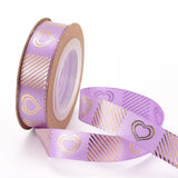 3 Roll Polyester Ribbons, Single Face Golden Hot Stamping, for Gifts Wrapping, Party Decoration, Heart Pattern, Orchid, 5/8 inch(17mm), 10yards/roll(9.14m/roll)