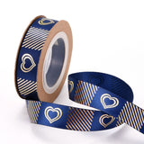 3 Roll Polyester Ribbons, Single Face Golden Hot Stamping, for Gifts Wrapping, Party Decoration, Heart Pattern, Marine Blue, 5/8 inch(17mm), 10yards/roll(9.14m/roll)