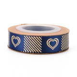 3 Roll Polyester Ribbons, Single Face Golden Hot Stamping, for Gifts Wrapping, Party Decoration, Heart Pattern, Marine Blue, 5/8 inch(17mm), 10yards/roll(9.14m/roll)