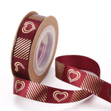 3 Roll Polyester Ribbons, Single Face Golden Hot Stamping, for Gifts Wrapping, Party Decoration, Heart Pattern, FireBrick, 5/8 inch(17mm), 10yards/roll(9.14m/roll)