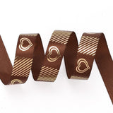 3 Roll Polyester Ribbons, Single Face Golden Hot Stamping, for Gifts Wrapping, Party Decoration, Heart Pattern, Coconut Brown, 5/8 inch(17mm), 10yards/roll(9.14m/roll)