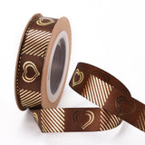 3 Roll Polyester Ribbons, Single Face Golden Hot Stamping, for Gifts Wrapping, Party Decoration, Heart Pattern, Coconut Brown, 5/8 inch(17mm), 10yards/roll(9.14m/roll)