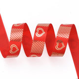 3 Roll Polyester Ribbons, Single Face Golden Hot Stamping, for Gifts Wrapping, Party Decoration, Heart Pattern, Red, 5/8 inch(17mm), 10yards/roll(9.14m/roll)