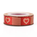 3 Roll Polyester Ribbons, Single Face Golden Hot Stamping, for Gifts Wrapping, Party Decoration, Heart Pattern, Red, 5/8 inch(17mm), 10yards/roll(9.14m/roll)