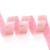 3 Roll Polyester Ribbons, Single Face Golden Hot Stamping, for Gifts Wrapping, Party Decoration, Heart Pattern, Pink, 5/8 inch(17mm), 10yards/roll(9.14m/roll)