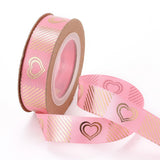 3 Roll Polyester Ribbons, Single Face Golden Hot Stamping, for Gifts Wrapping, Party Decoration, Heart Pattern, Pink, 5/8 inch(17mm), 10yards/roll(9.14m/roll)