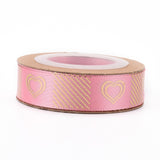 3 Roll Polyester Ribbons, Single Face Golden Hot Stamping, for Gifts Wrapping, Party Decoration, Heart Pattern, Pink, 5/8 inch(17mm), 10yards/roll(9.14m/roll)