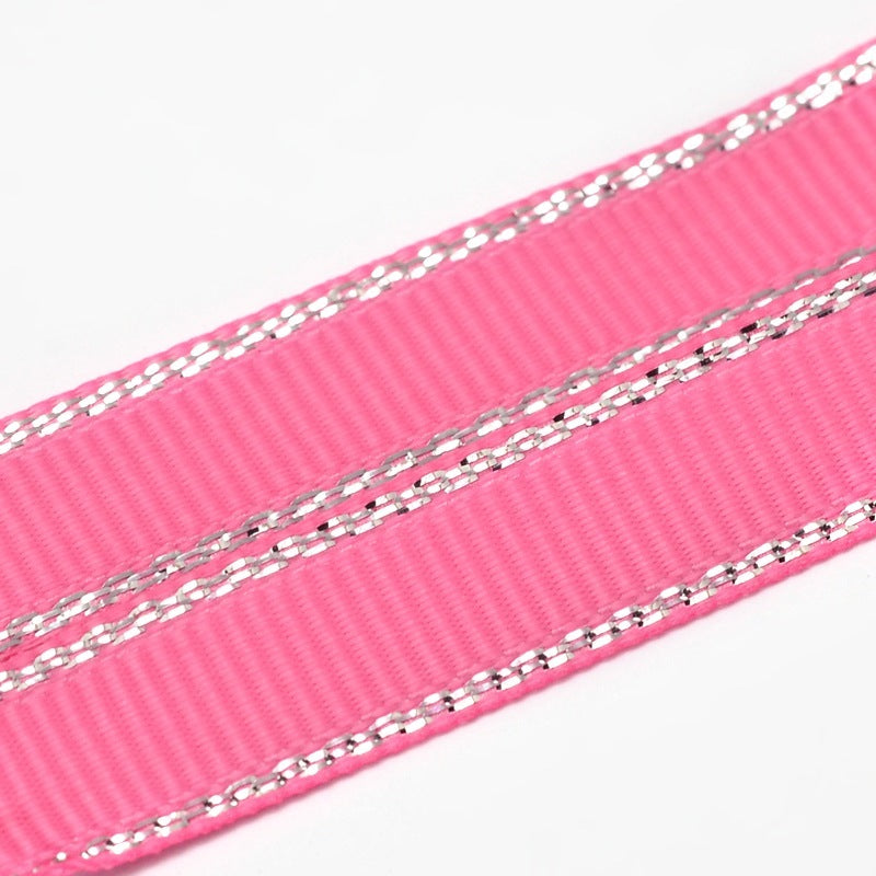 Bright Pink Ribbon, Pink and White Ribbon, Wired Ribbon for Gift