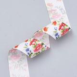 5 Roll Single Face Printed Polyester Grosgrain Ribbons, Flower Pattern, Olive, 1 inch(25mm), about 20yards/roll