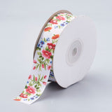 5 Roll Single Face Printed Polyester Grosgrain Ribbons, Flower Pattern, Olive, 1 inch(25mm), about 20yards/roll