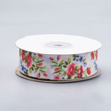 5 Roll Single Face Printed Polyester Grosgrain Ribbons, Flower Pattern, Olive, 1 inch(25mm), about 20yards/roll