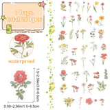 Craspire 7 Bags 7 Styles PET Waterproof Stickers, Floral Self-Adhesive Decals for DIY Scrapbooking, Photo Album Decoration, Flower & Chrysanthemum & Tulip Pattern, Mixed Patterns, 38~65x15~65x0.1mm, 1 bag/style