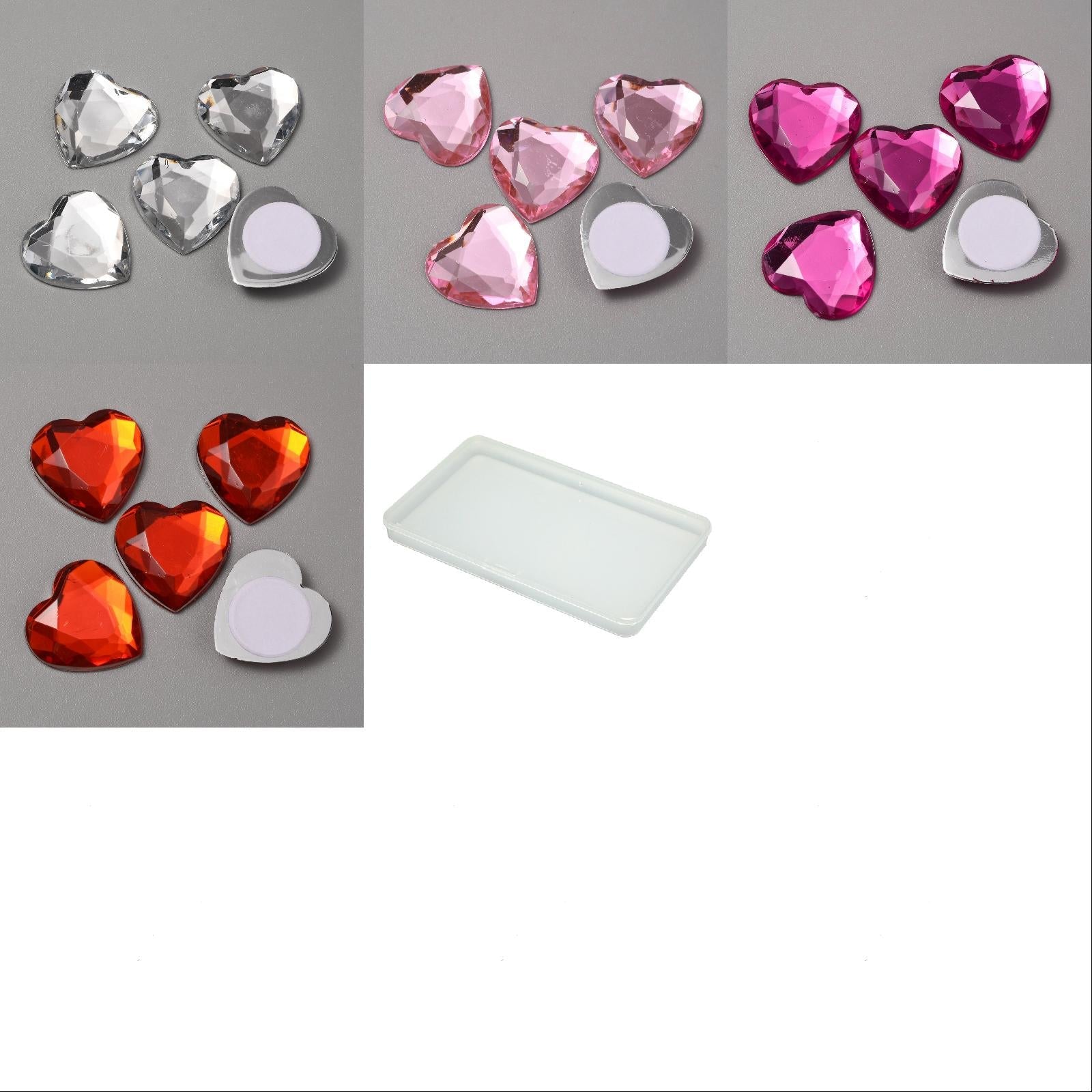 250 PCS Pink Acrylic Stick on Heart Rhinestones Self Adhesive Gems